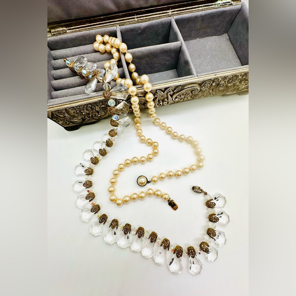 Antique Crystal & Pearl Necklace lot